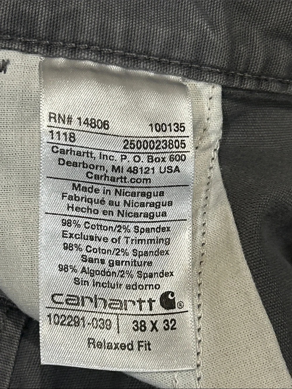 Carhartt Men’s Gray Relaxed Fit Work Pants 38x32
